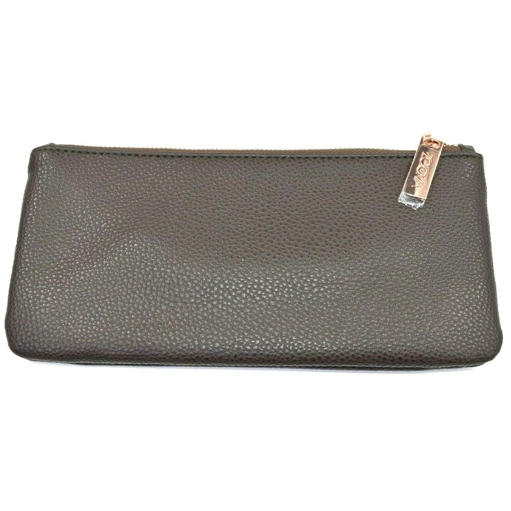 Zoeva Brown Rose Gold Zipper Faux Leather Makeup Bag - Picture 2 of 5